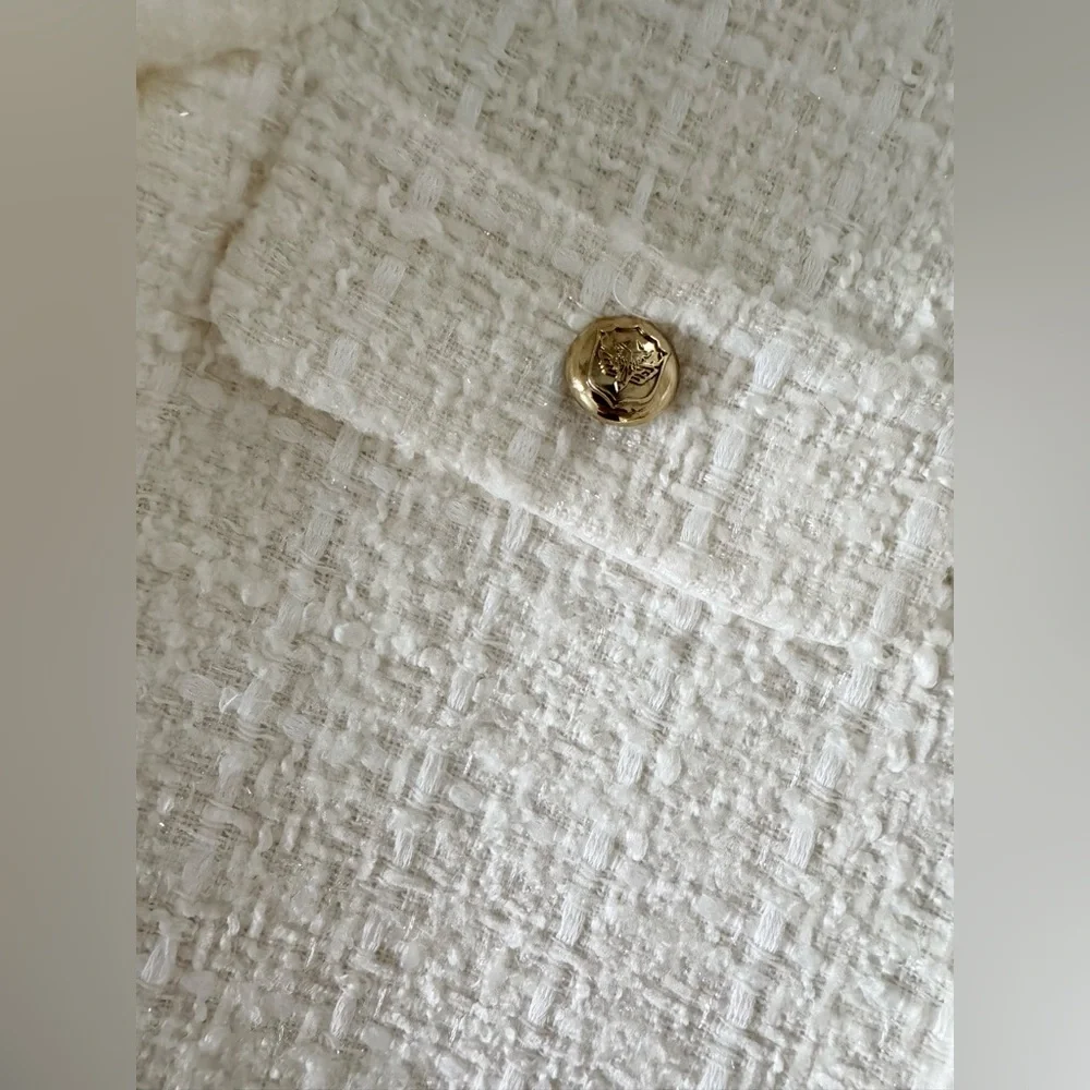 *BRAND NEW* Zara Cream/White Tweed Dress with Gold Buttons XS - Picture 8 of 14